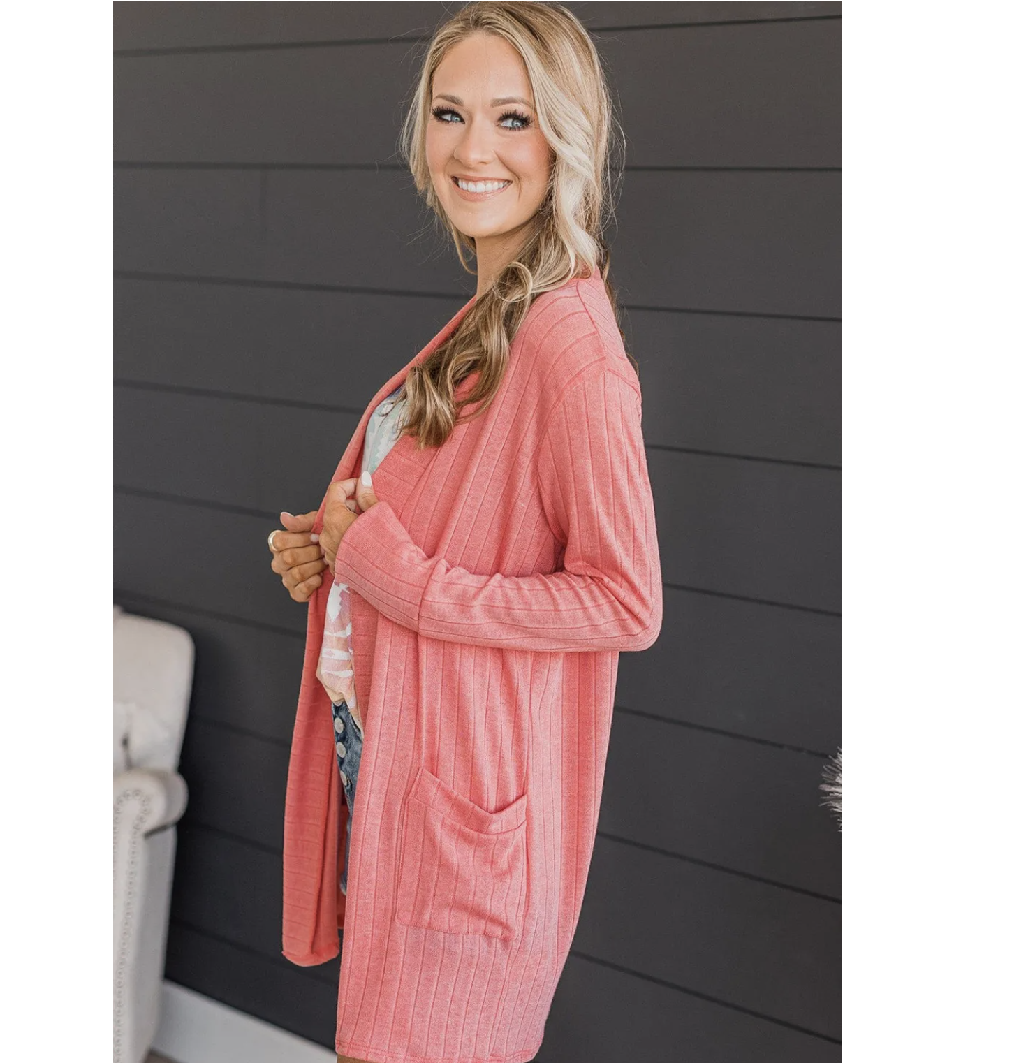 Pink open deals front sweater